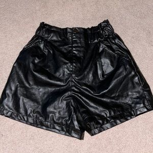 High Waisted Black Leather Shorts